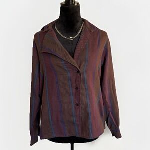 VTG 80s Diane Von Furstenberg Jewel Plaid Flannel Button Down Shirt Size 12 L